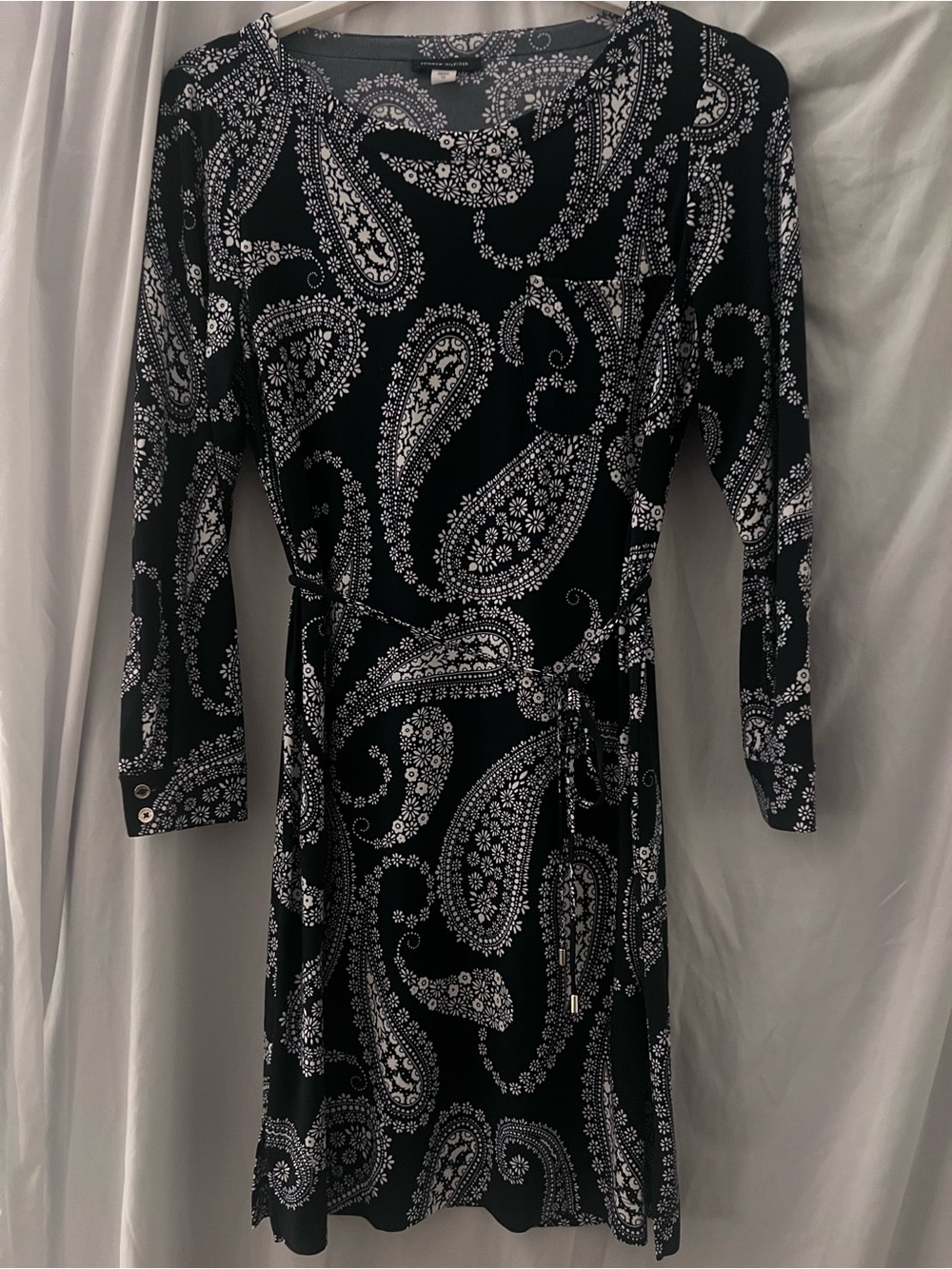 Navy blue and white Paisley dress